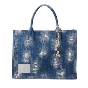 Sandro Distressed Denim Tote with Gold Charm